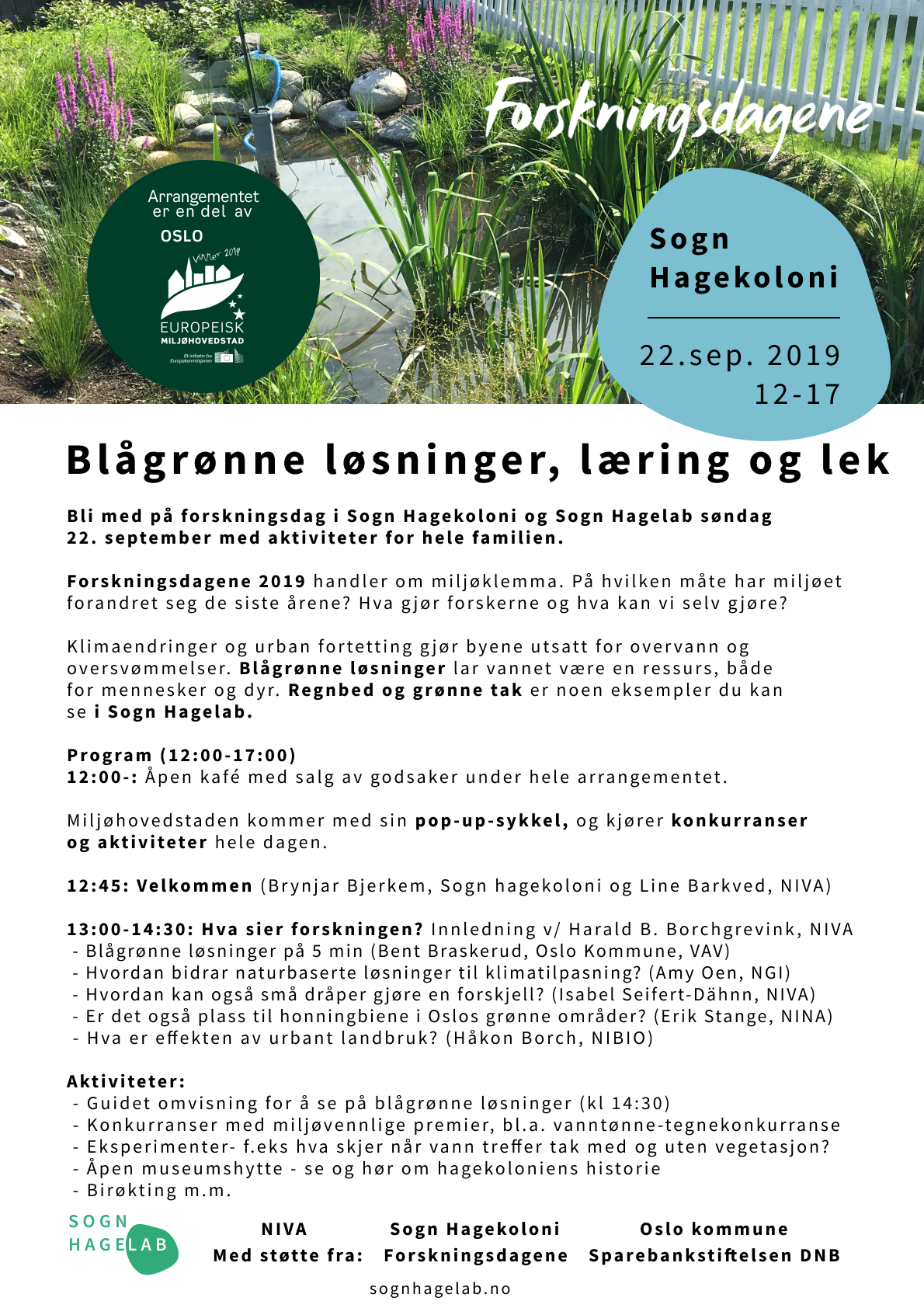 program forskningsdag 22.september 2019 i Sogn Hagelab